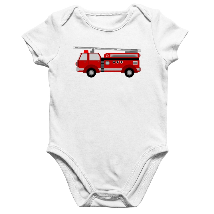Body Bebê Algodão Caminhão de Bombeiro - Branco