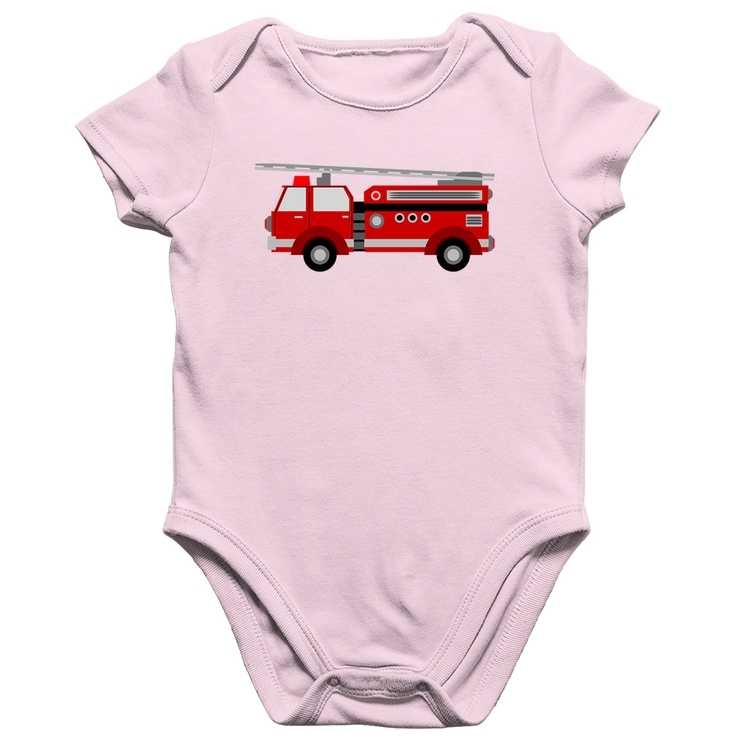 Body Bebê Algodão Caminhão de Bombeiro - Rosa Bebê