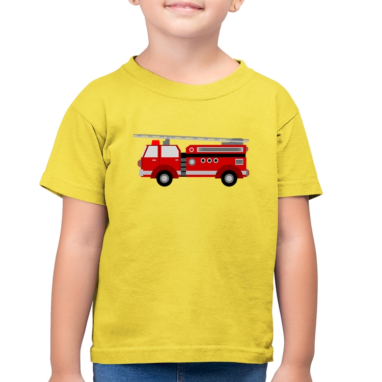 Camiseta Algodão Infantil Caminhão de Bombeiro - Amarelo Canário