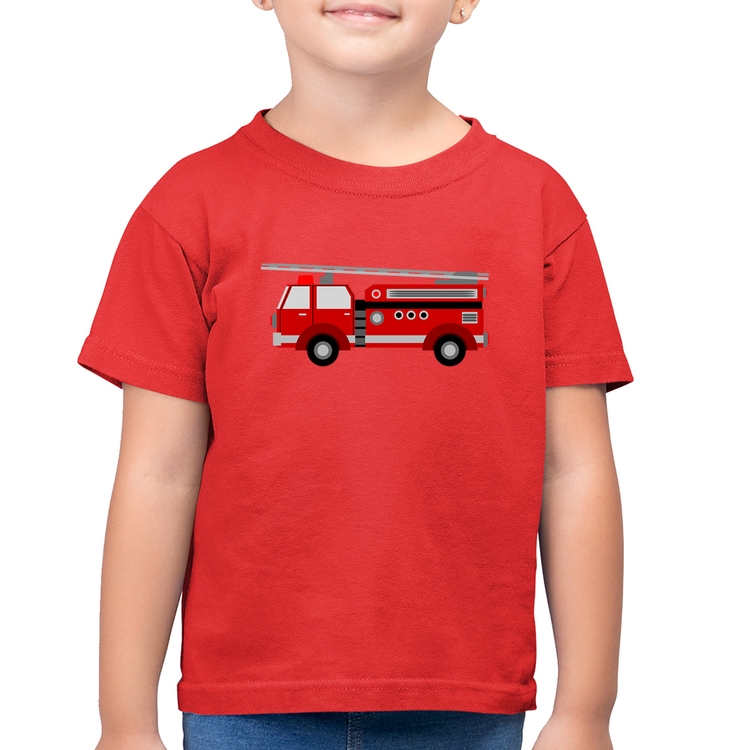 Camiseta Algodão Infantil Caminhão de Bombeiro - Vermelha