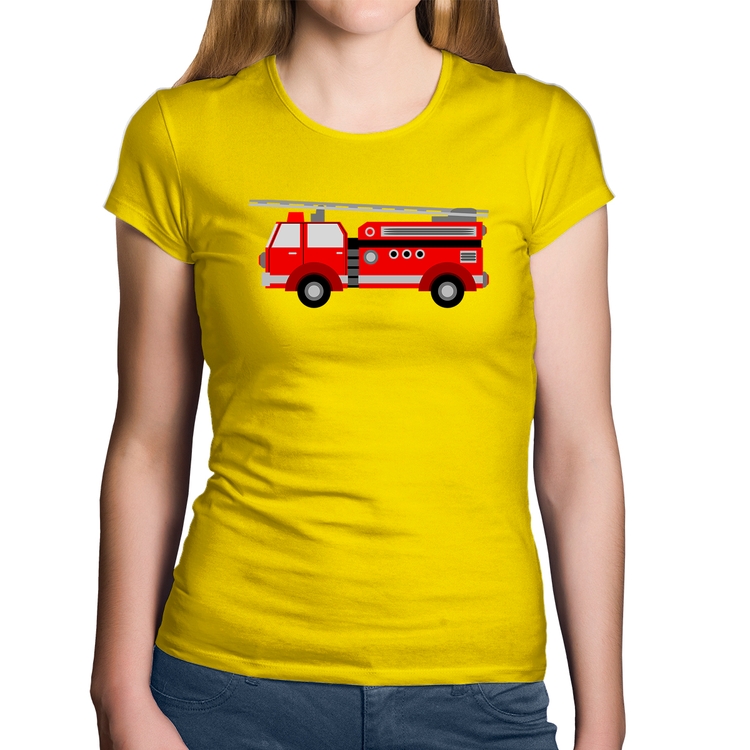 Baby Look Algodão Caminhão de Bombeiro - Amarela