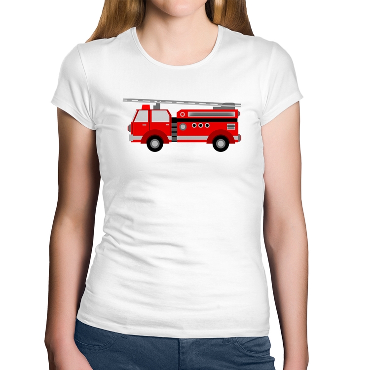 Baby Look Algodão Caminhão de Bombeiro - Branca