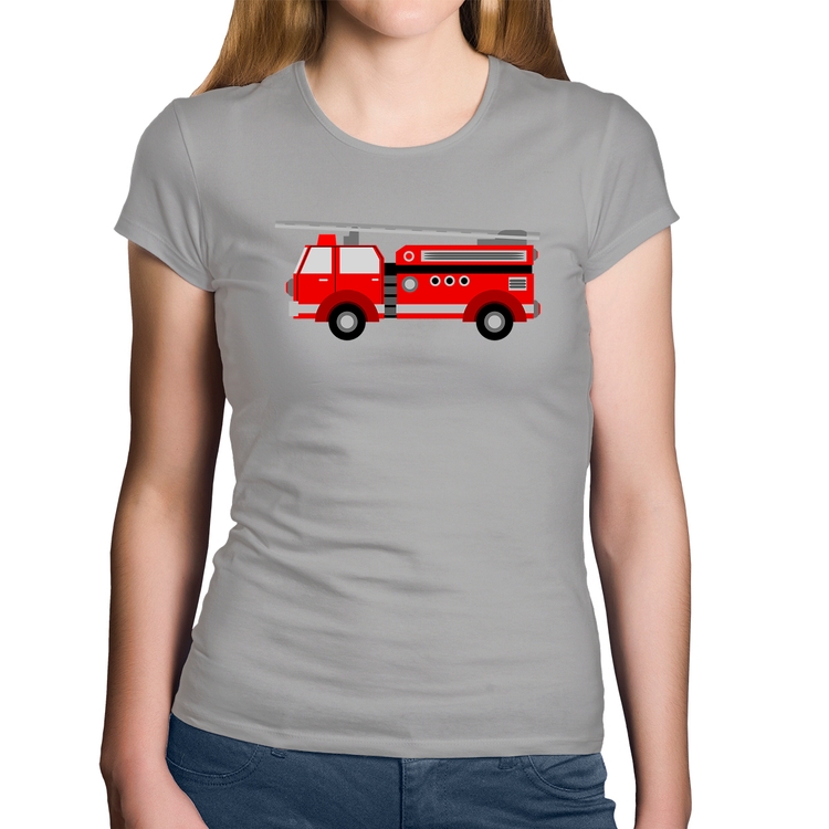 Baby Look Algodão Caminhão de Bombeiro - Cinza