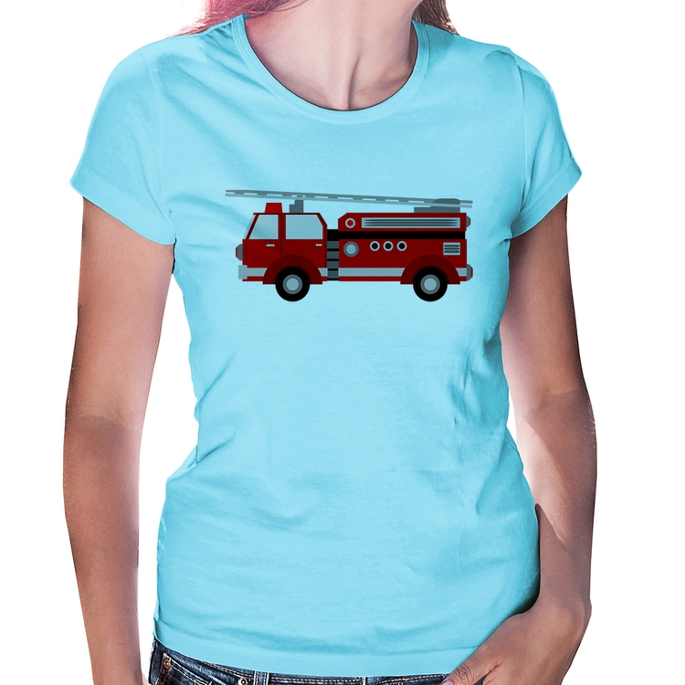 Baby Look Caminhão de Bombeiro - Azul Bebê