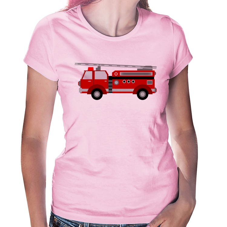 Baby Look Caminhão de Bombeiro - Rosa Bebê