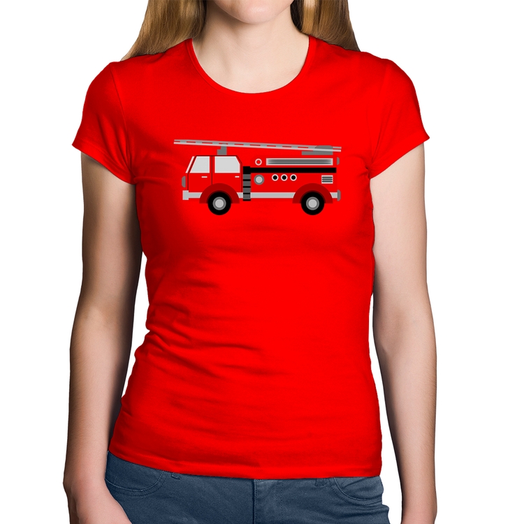 Baby Look Algodão Caminhão de Bombeiro - Vermelha