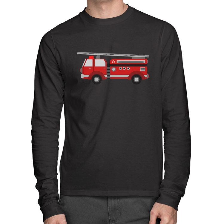 Camiseta Algodão Caminhão de Bombeiro Manga Longa
