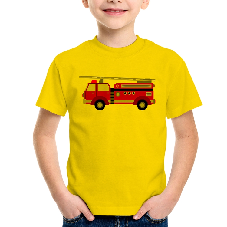 Camiseta Infantil Caminhão de Bombeiro - Amarela