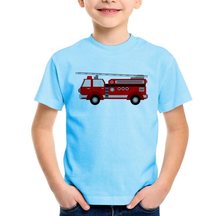 Camiseta Infantil Caminhão de Bombeiro - Azul Bebê