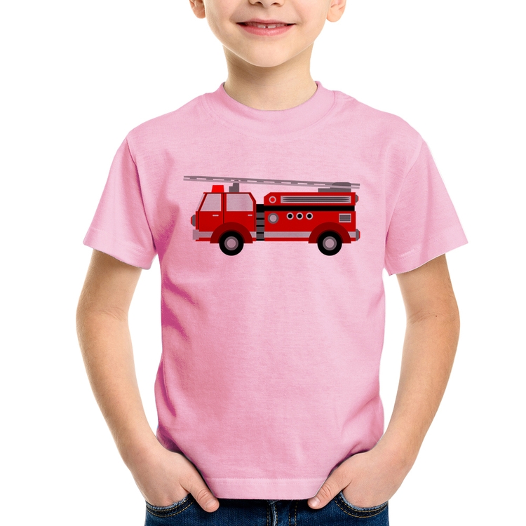 Camiseta Infantil Caminhão de Bombeiro - Rosa Bebê