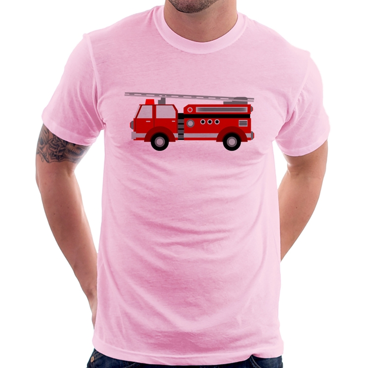 Camiseta Caminhão de Bombeiro - Rosa Bebê