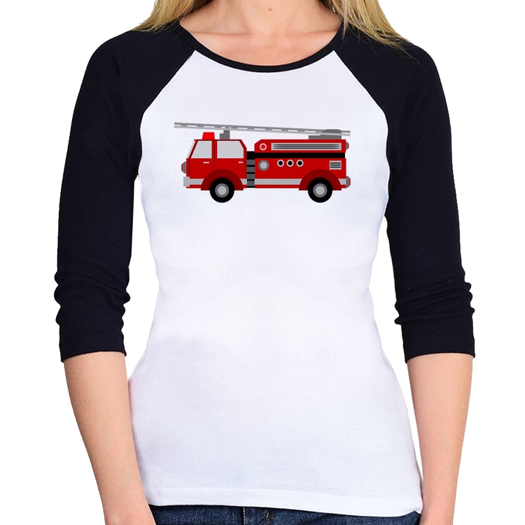Baby Look Raglan Caminhão de Bombeiro Manga 3/4