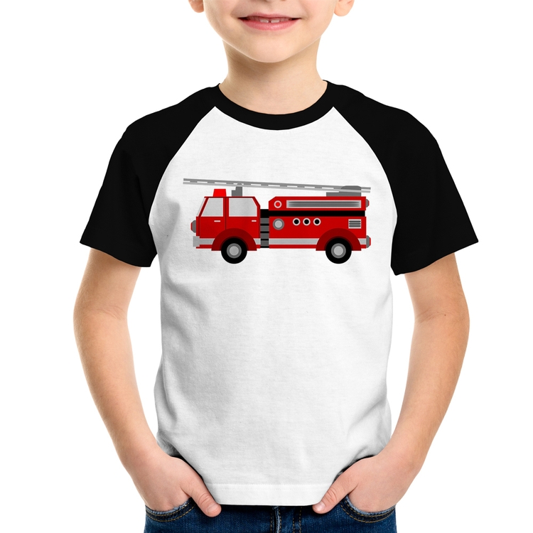 Camiseta Raglan Infantil Caminhão de Bombeiro