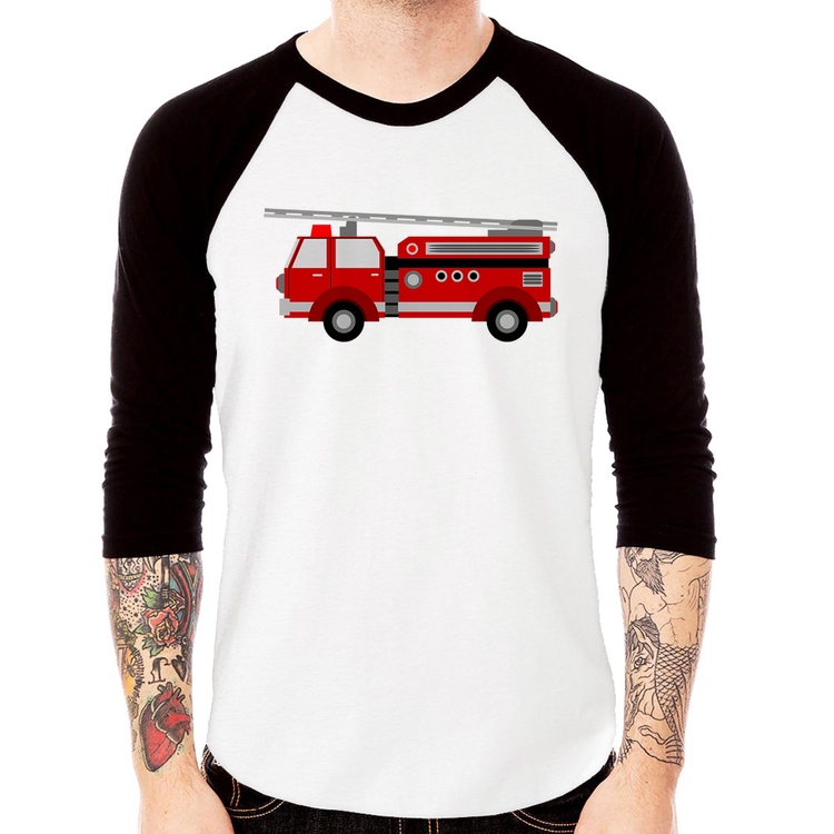 Camiseta Raglan Caminhão de Bombeiro Manga 3/4