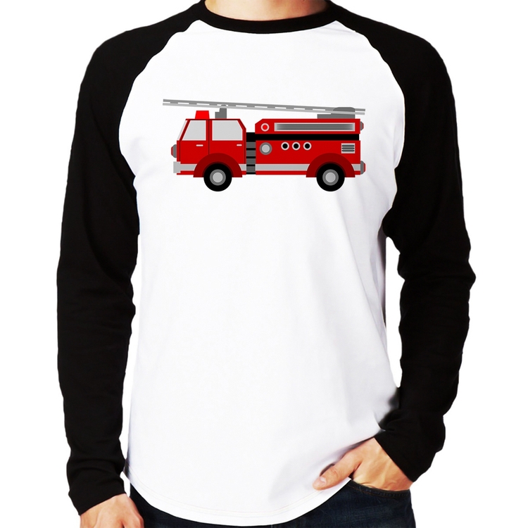 Camiseta Raglan Caminhão de Bombeiro Manga Longa