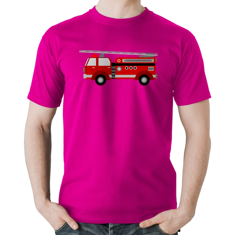 Camiseta Algodão Caminhão de Bombeiro - Rosa