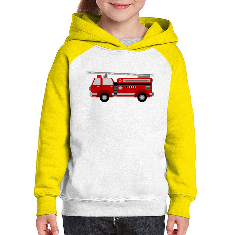 Moletom Infantil Caminhão de Bombeiro - Branco/Amarelo