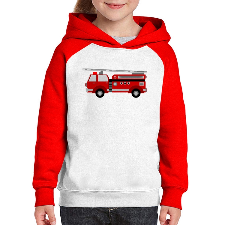 Moletom Infantil Caminhão de Bombeiro - Branco/Vermelho