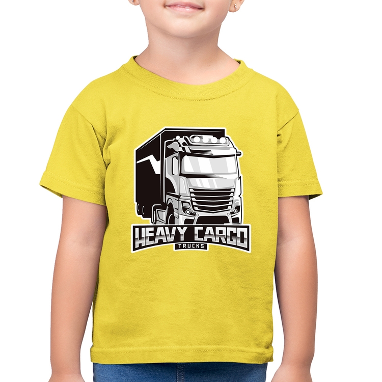 Camiseta Algodão Infantil Caminhão Heavy Cargo Caminhoneiro - Amarelo Canário