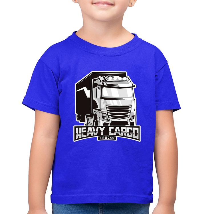 Camiseta Algodão Infantil Caminhão Heavy Cargo Caminhoneiro - Azul Royal