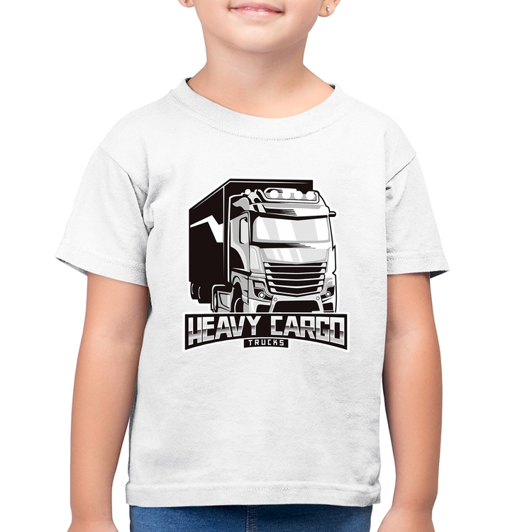 Camiseta Algodão Infantil Caminhão Heavy Cargo Caminhoneiro - Branca