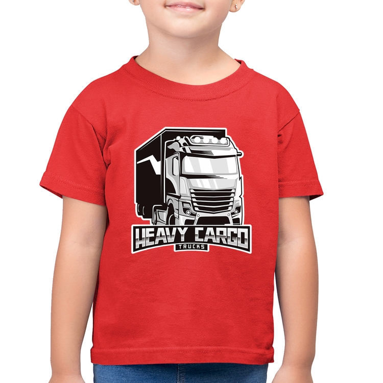 Camiseta Algodão Infantil Caminhão Heavy Cargo Caminhoneiro - Vermelha