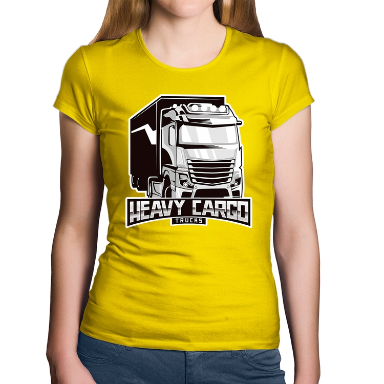 Baby Look Algodão Caminhão Heavy Cargo Caminhoneiro - Amarela