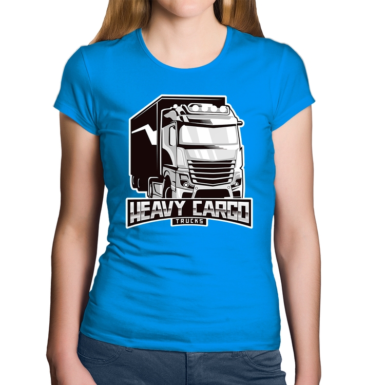 Baby Look Algodão Caminhão Heavy Cargo Caminhoneiro - Azul