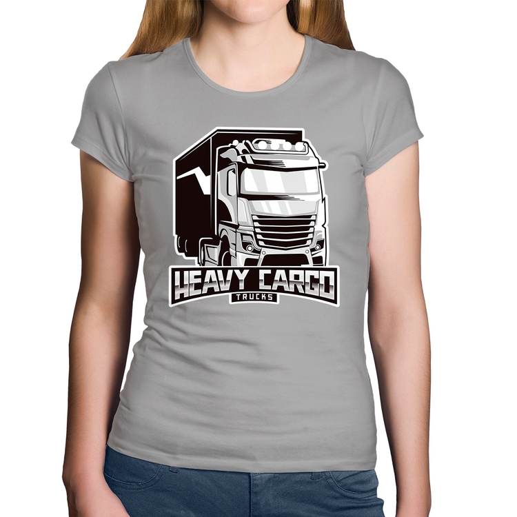 Baby Look Algodão Caminhão Heavy Cargo Caminhoneiro - Cinza