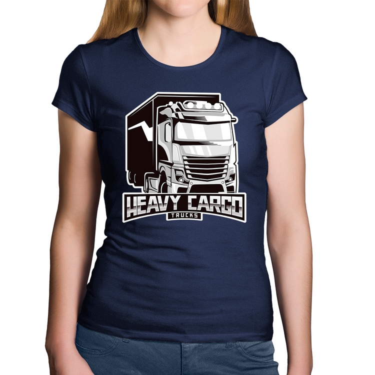 Baby Look Algodão Caminhão Heavy Cargo Caminhoneiro - Marinho