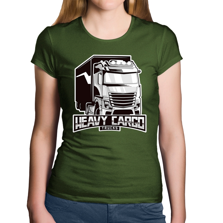 Baby Look Algodão Caminhão Heavy Cargo Caminhoneiro - Musgo