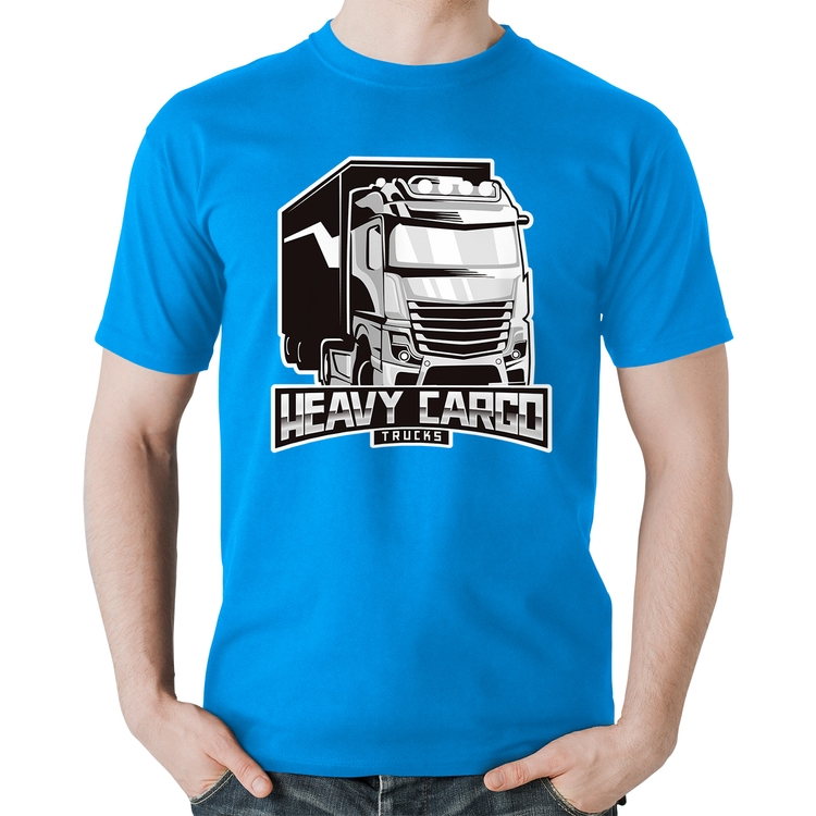 Camiseta Algodão Caminhão Heavy Cargo Caminhoneiro - Azul