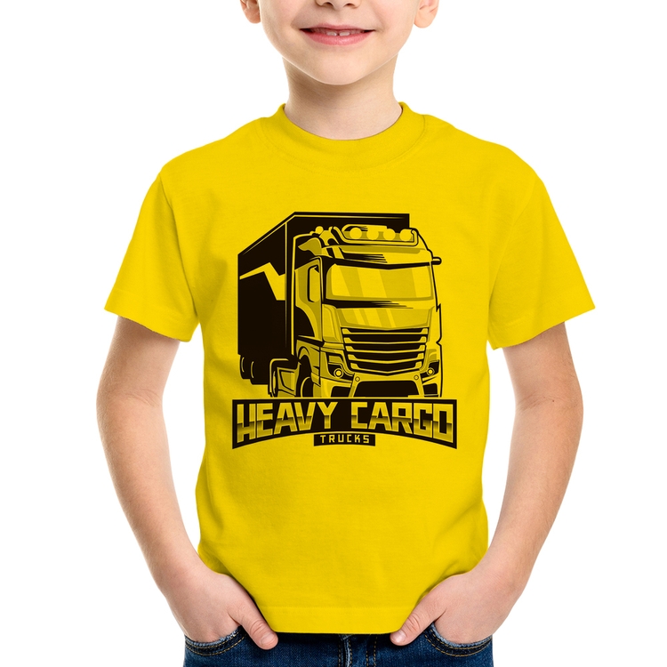 Camiseta Infantil Caminhão Heavy Cargo Caminhoneiro - Amarela