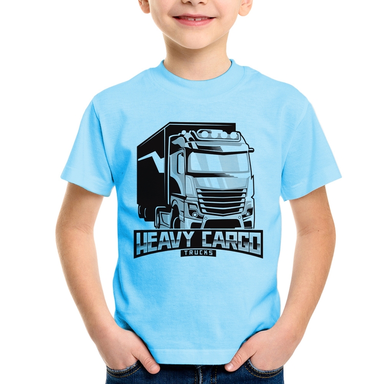 Camiseta Infantil Caminhão Heavy Cargo Caminhoneiro - Azul Bebê