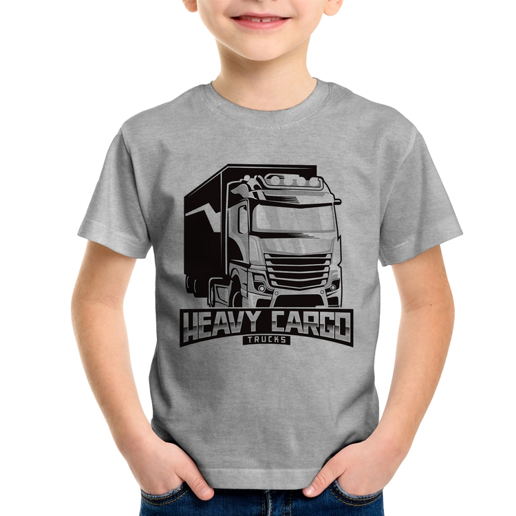 Camiseta Infantil Caminhão Heavy Cargo Caminhoneiro - Cinza