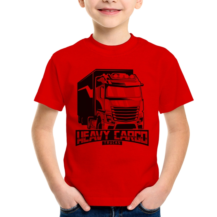 Camiseta Infantil Caminhão Heavy Cargo Caminhoneiro - Vermelha