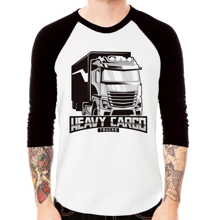 Camiseta Raglan Caminhão Heavy Cargo Caminhoneiro Manga 3/4