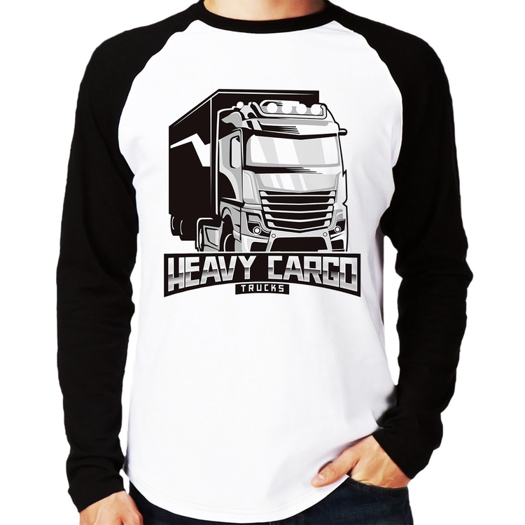 Camiseta Raglan Caminhão Heavy Cargo Caminhoneiro Manga Longa