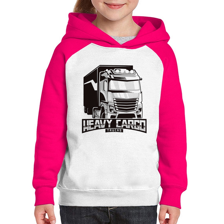 Moletom Infantil Caminhão Heavy Cargo Caminhoneiro - Branco/Rosa