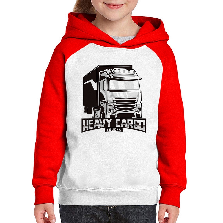 Moletom Infantil Caminhão Heavy Cargo Caminhoneiro - Branco/Vermelho