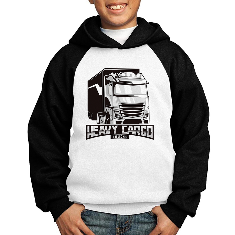 Moletom Infantil Caminhão Heavy Cargo Caminhoneiro - Branco/Preto