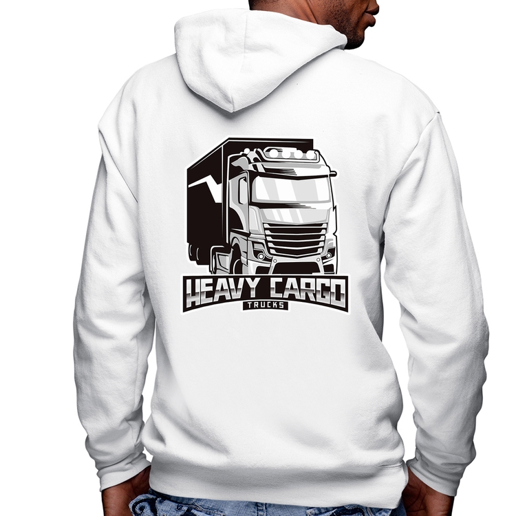 Blusa Moletom Caminhão Heavy Cargo Caminhoneiro Masculina com Capuz e Zíper - Branca