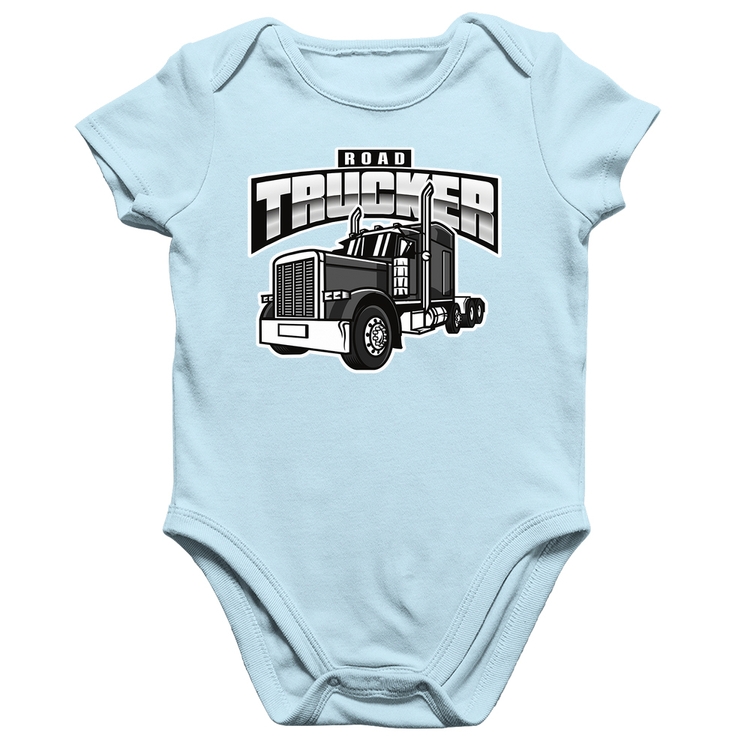 Body Bebê Algodão Caminhão Road Trucker Caminhoneiro - Azul Bebê