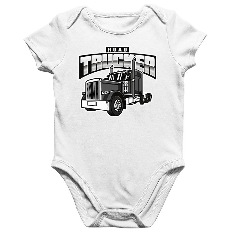 Body Bebê Algodão Caminhão Road Trucker Caminhoneiro - Branco