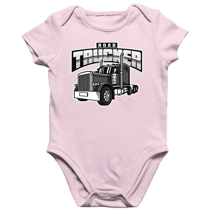 Body Bebê Algodão Caminhão Road Trucker Caminhoneiro - Rosa Bebê