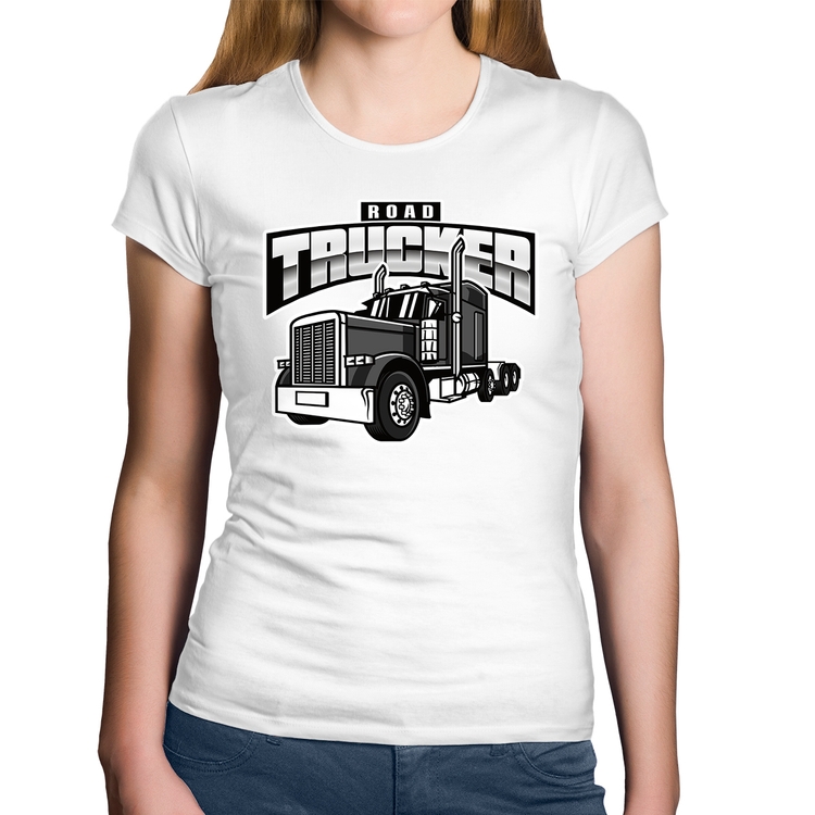 Baby Look Algodão Caminhão Road Trucker Caminhoneiro - Branca
