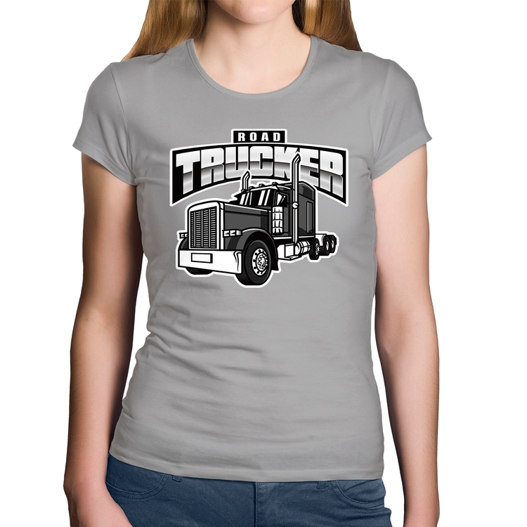 Baby Look Algodão Caminhão Road Trucker Caminhoneiro - Cinza