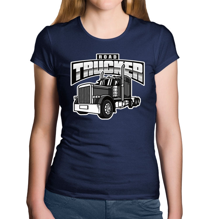 Baby Look Algodão Caminhão Road Trucker Caminhoneiro - Marinho