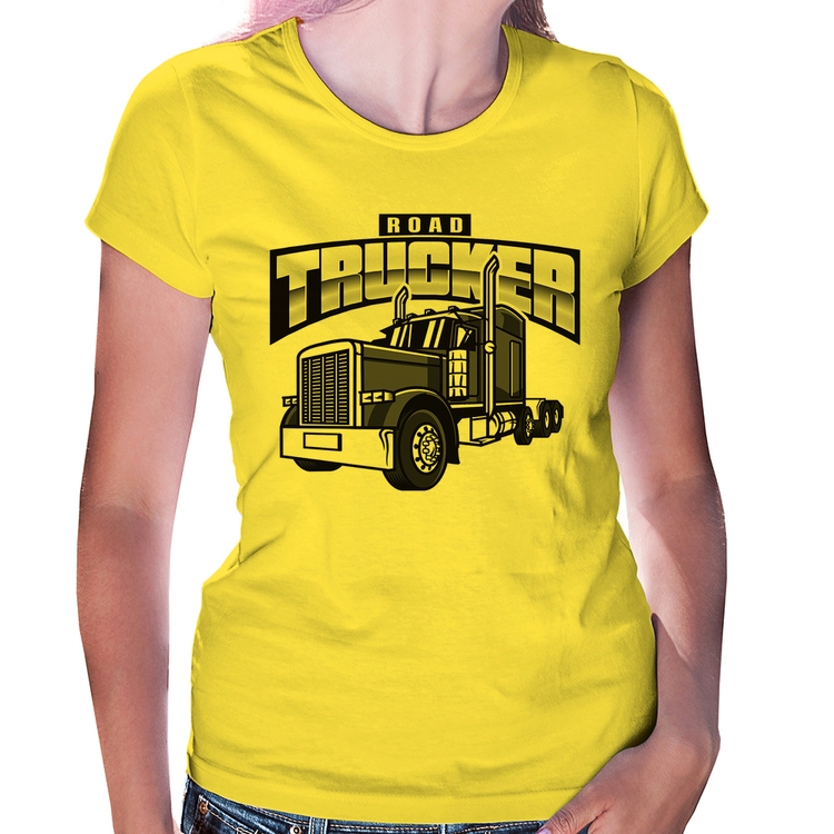 Baby Look Caminhão Road Trucker Caminhoneiro - Amarela