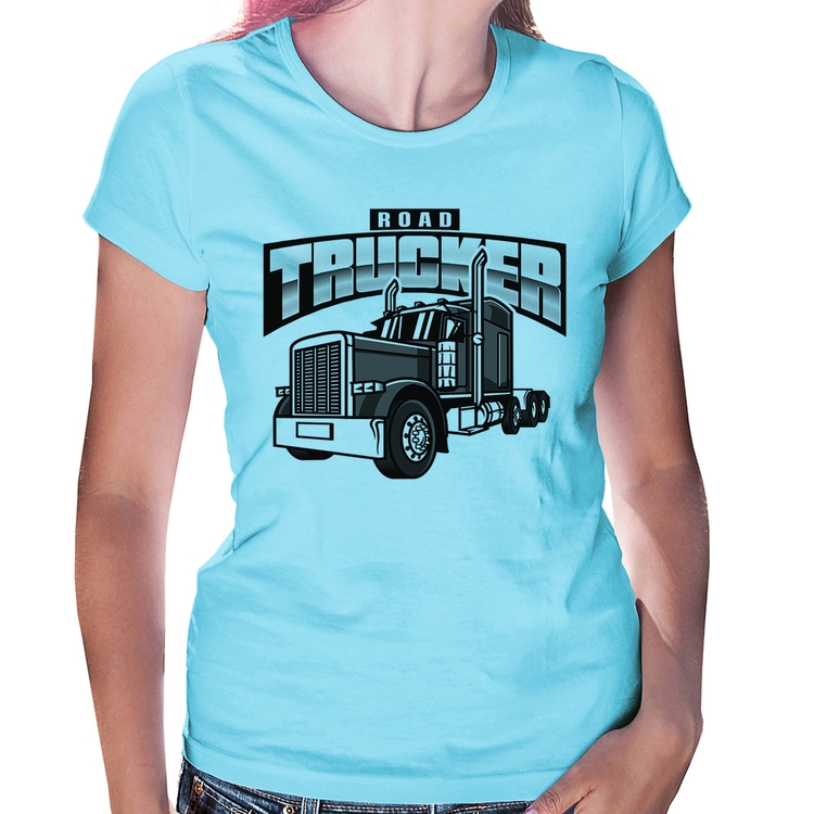 Baby Look Caminhão Road Trucker Caminhoneiro - Azul Bebê